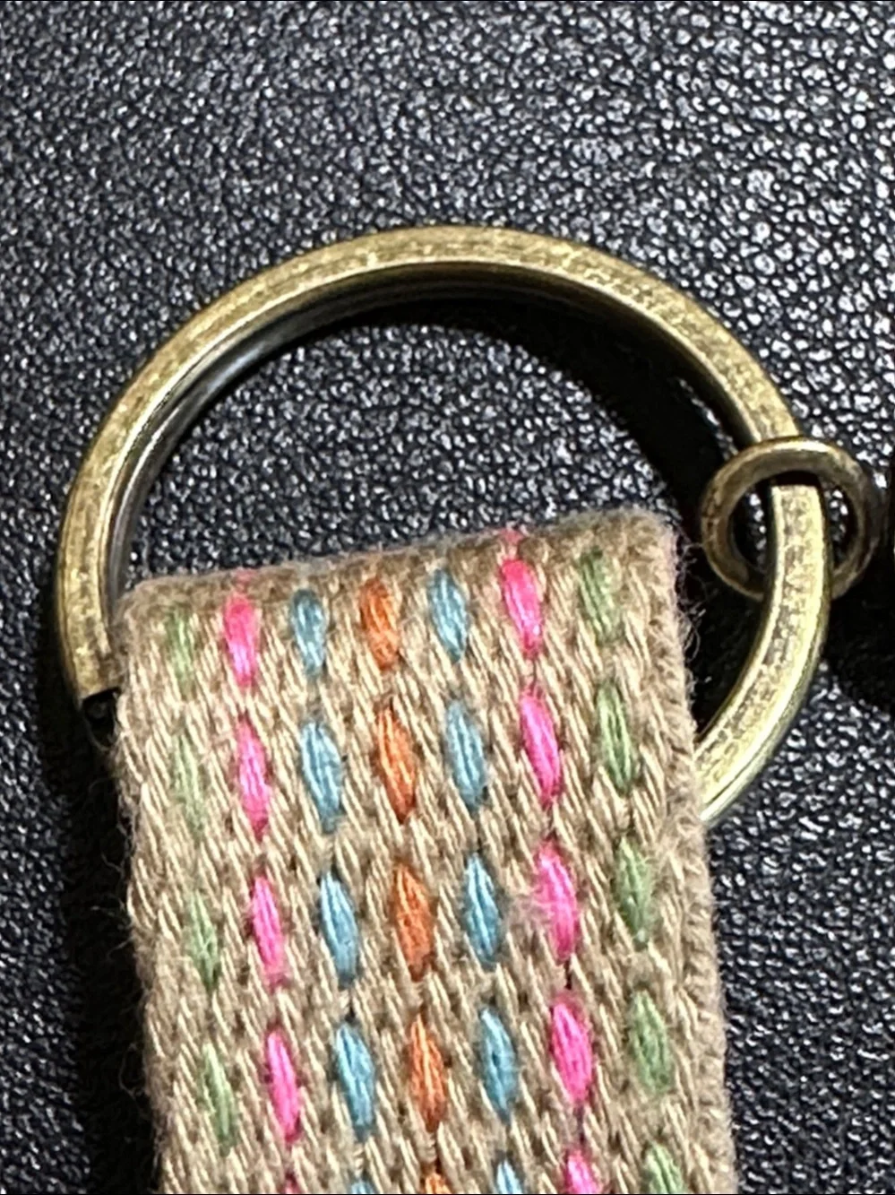 Fossil Vintage Multicolor Strap Brass Signed Key Chain
